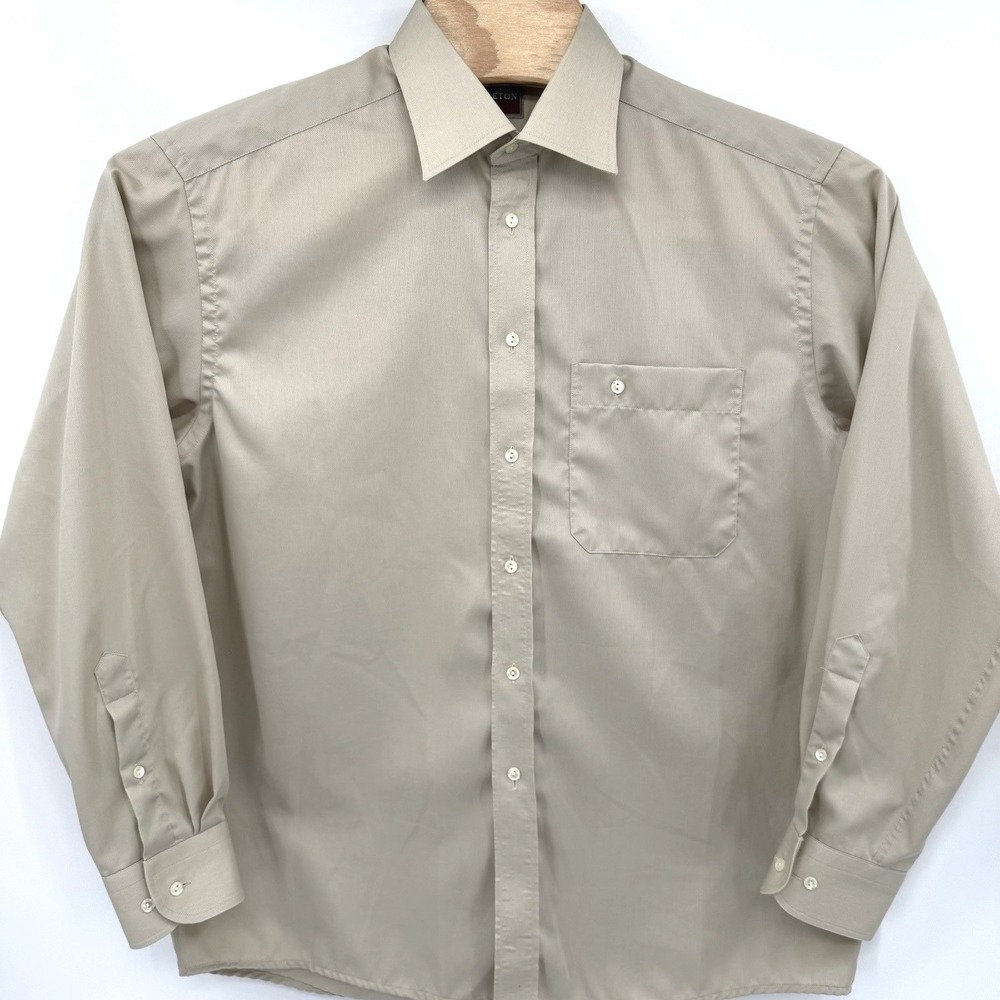 Eton Dress Shirt Mens 42 Tan Beige Long Sleeve Button Up Collared Chest Pocket